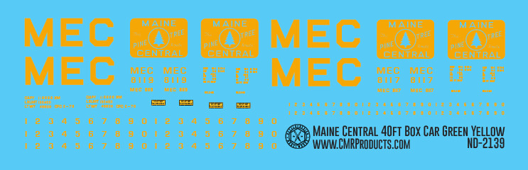 Maine Central Green Yellow 40ft Box Car Decals