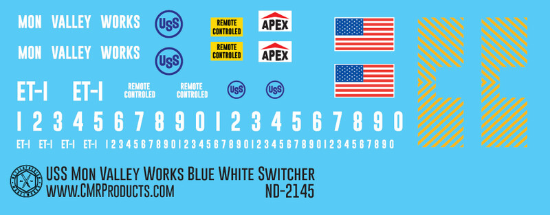 USS Mon Valley Works Blue White Locomotive Decals