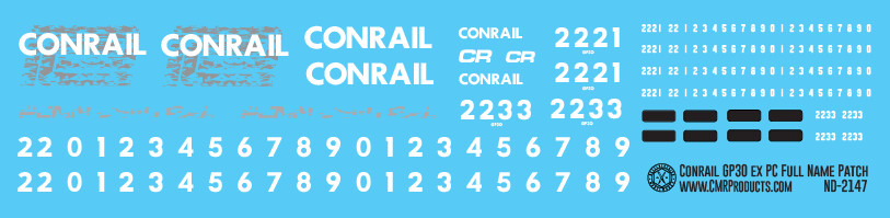 Conrail EMD GP30 ex PC Patchout Decal Set