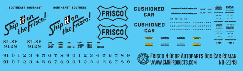 Frisco (SLSF) Autoparts 4 Door Box Car Roman Font Decals