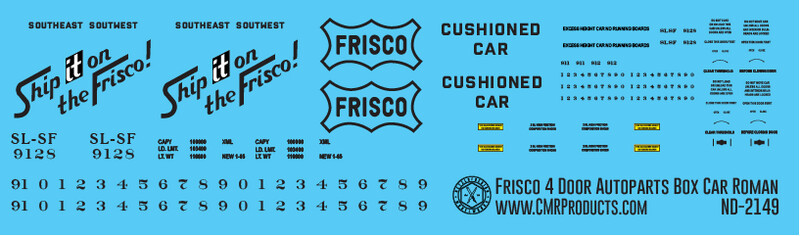 Frisco (SLSF) Autoparts 4 Door Box Car Roman Font Decals