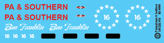 PA &amp; Southern SW1200 16 Locomotive Decals