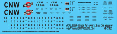 Chicago North Western 4 Door Autoparts Yellow Box Car Decals