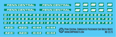 Penn Central Corrigated Passenger Car Green White Decals