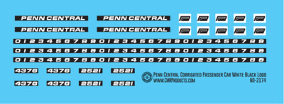 Penn Central Corrigated Passenger Car White Black Decals