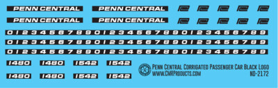 Penn Central Corrigated Passenger Car Black Logo Decals