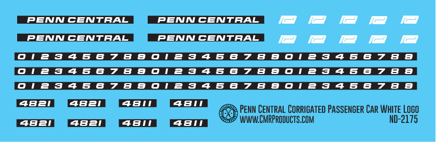 Penn Central Corrigated Passenger Car White Logo Decals