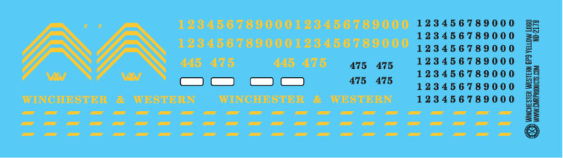 HO Scale - Winchester Western GP9 Locomotive Yellow Logo Decals