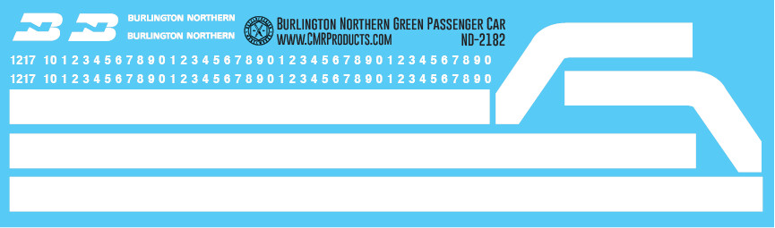 N Scale - Burlington Northern Green Passenger Car Decals
