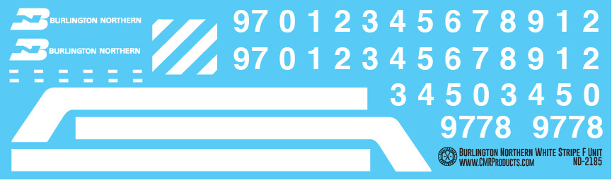 HO Scale - Burlington Northern White Stripe F7 Locomotive Decals