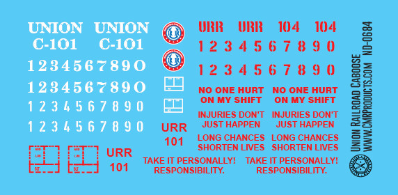 N Scale - Union Railroad Caboose Decals