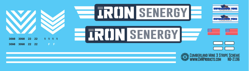 Cumberland Mine 3 Stripe Iron Senergy Locomotive Decals