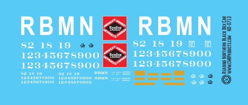 HO Scale - Reading, Blue Mountain & Northern Box Car Decal Set