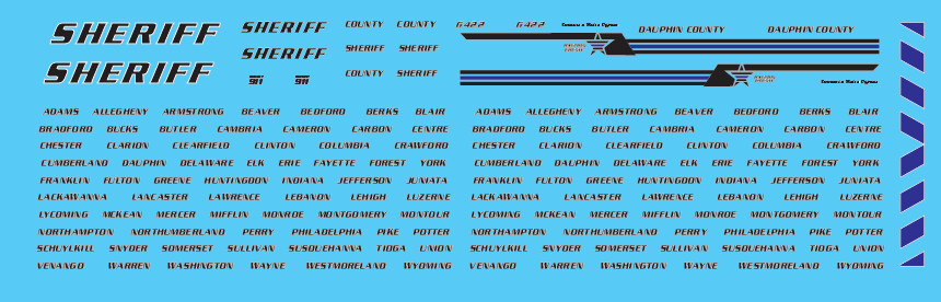 HO Scale - Generic County Sheriff Vehicle Decals Black/Blue