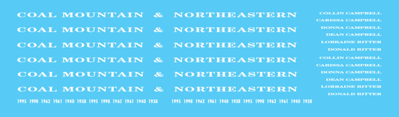 Coal Mountain &amp; Northeastern Smooth Side Passenger Car Decals