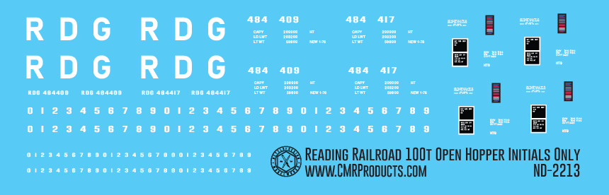Reading Railroad 100t Open Hopper Initials Only Decals