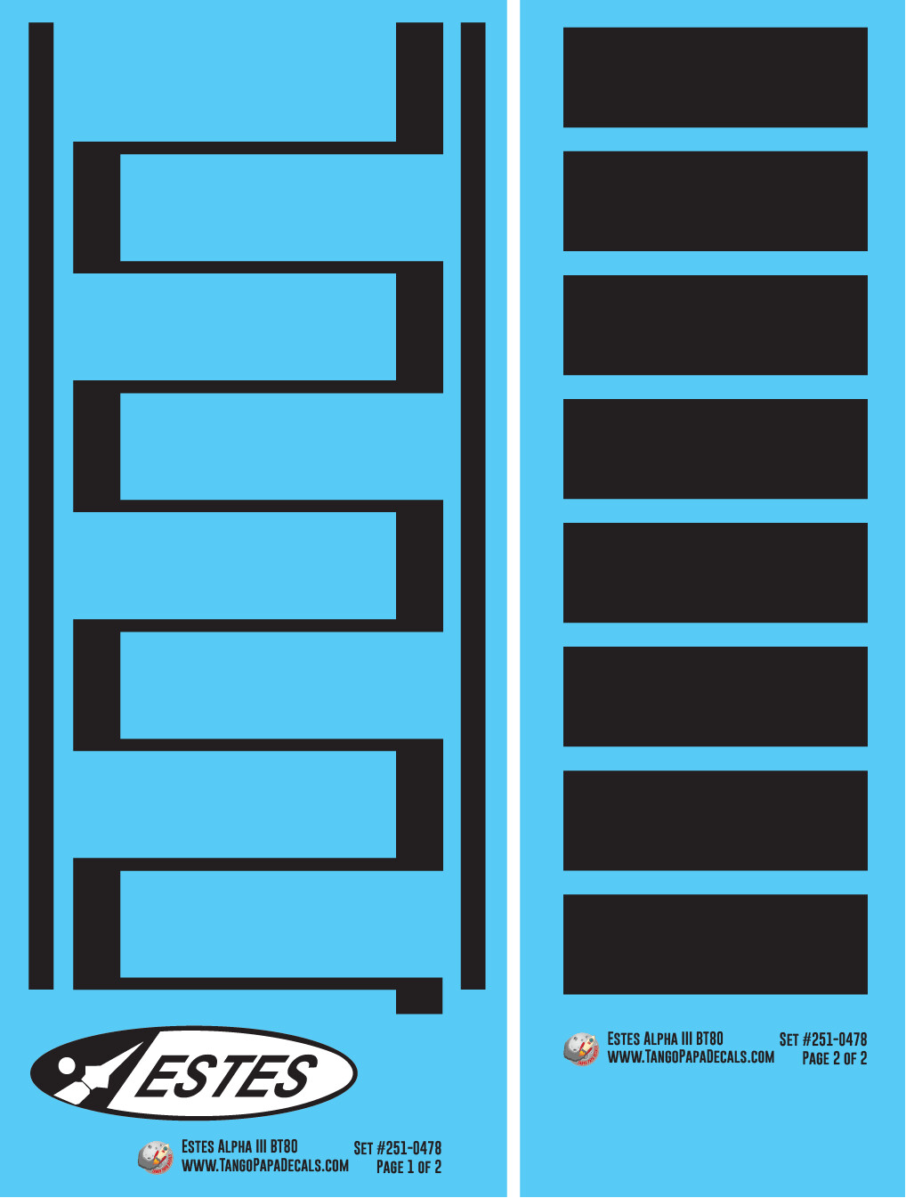 Estes Alpha III Rocket Decals BT80 Sizing