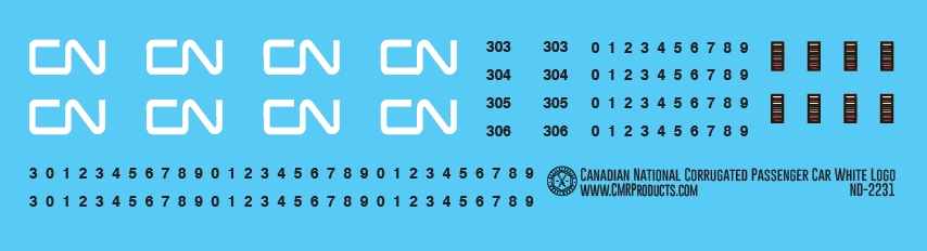 Canadian National Corrugated Passenger Car White Logo Decals