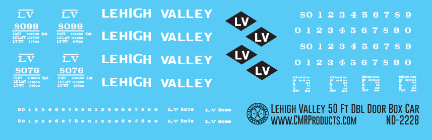 Lehigh Valley 50ft Box Car Black Diamond Logo Decal Set