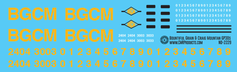 Bountiful Grain &amp; Craig Mountan GP30 Locomotive Decals