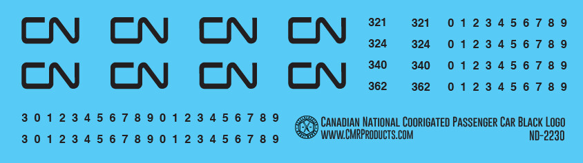 Canadian National Corrugated Passenger Car Black Logo Decals