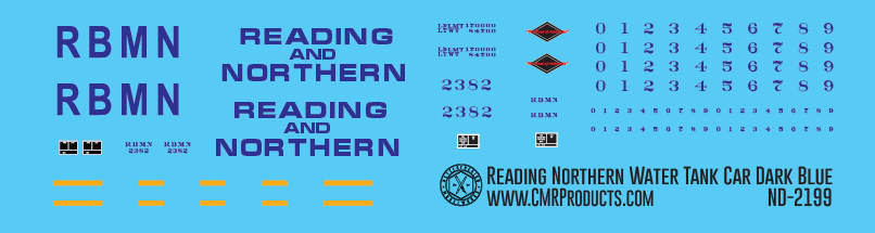 HO Scale - Reading Northern Water Supply Tank Car Dark Blue Decals
