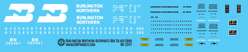 Burlington Northern 4 SIlver Door Auto Parts Box Car Decals