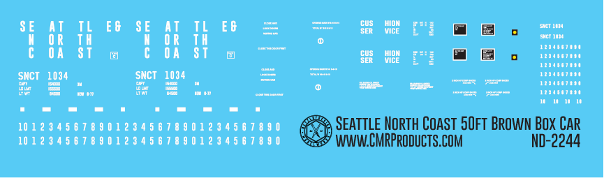 Seattle & North Coast 50ft Brown Box Car Decals