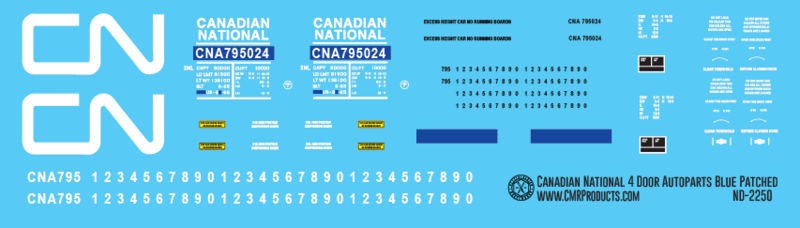 HO Scale - Canadian National 4 Door Blue Patched Auto Parts Decals