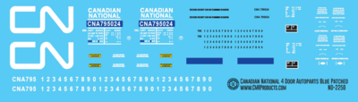 N Scale - Canadian National 4 Door Blue Patched Auto Parts Decals