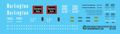 N Scale - Chicago Burlington Quincy 4 Door Auto Parts Box Car Decals