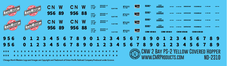 Chicago Northwestern 2 Bay Yellow PS2 Covered Hopper Decals