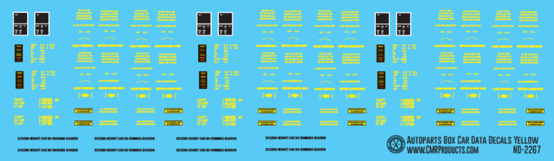 HO Scale - 86ft Auto Parts Box Car Data Set Yellow Decals