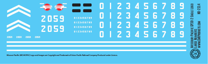 N Scale - Missouri Pacific GP38-2 Eagle Logo Large Number Decals