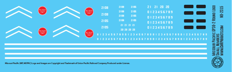 Missouri Pacific GP38-2 Round Logo Small Number Decals