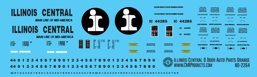 N Scale - Illinois Central 8 Door Orange Auto Parts Decals