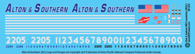 HO Scale - Alton & Southern SD62 Locomotive Decals
