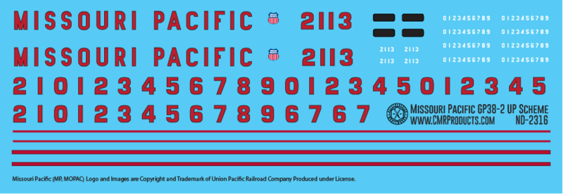 Missouri Pacific GP38-2 UP Scheme Decals