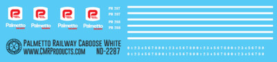 HO Scale - Palmetto Railway White Logo Caboose Decals