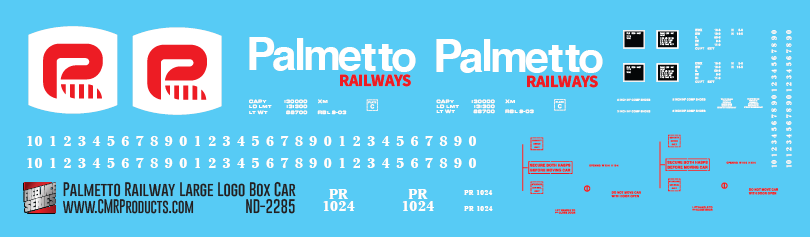 Palmetto Railway Large Logo Box Car Decals