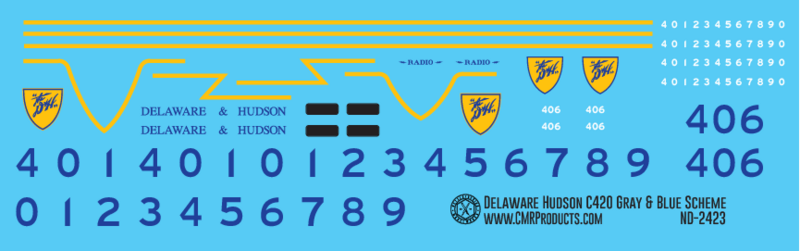 HO Scale - Delaware Hudson C420 Gray Blue Scheme Decals