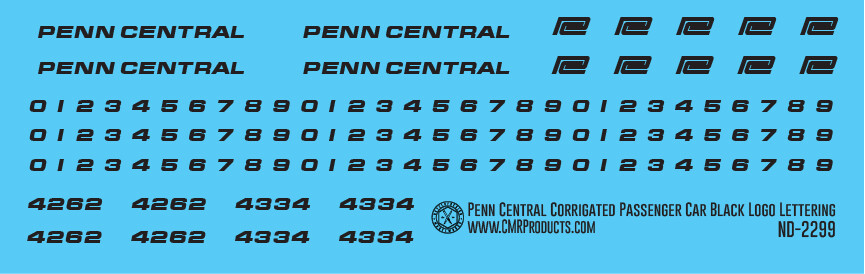 Penn Central Corrigated Passenger Car Black Logo Lettering Decals