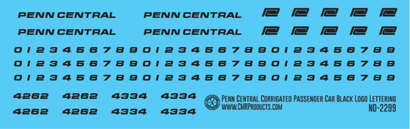 HO Scale - Penn Central Passenger Car Black Logo Lettering Decals