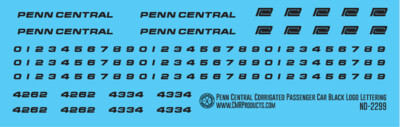 Penn Central Corrigated Passenger Car Black Logo Lettering Decals