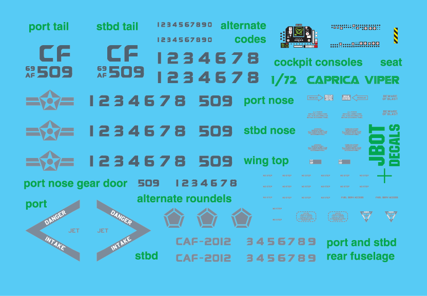 JBOT Decals - 1:72 Caprica Air Force Jet Viper