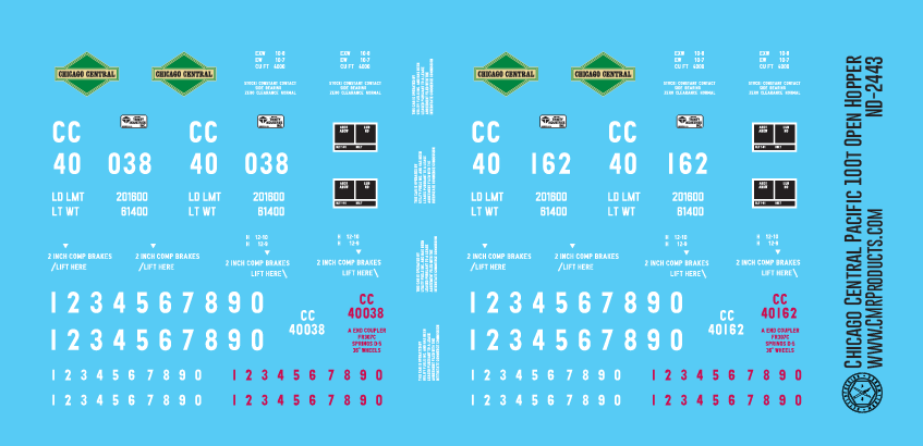 Chicago Central Pacific 100T Open Hopper Decals