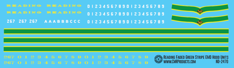 Reading Lines Bright Green Striping F7 Locomotive Decals