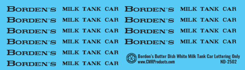 Borden Butter Dish Milk Car Black Lettering Only Decals