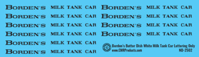 Borden Butter Dish Milk Car Black Lettering Only Decals