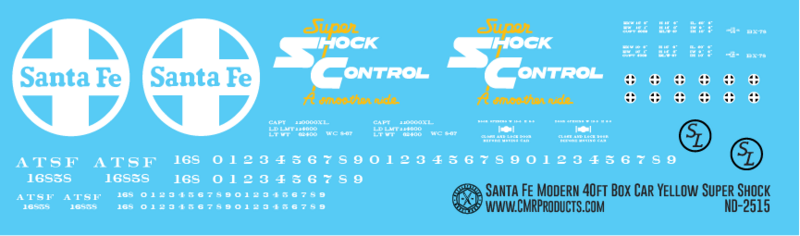 Santa Fe 40ft Modern Yellow Super Shock  Box Car Decal Set